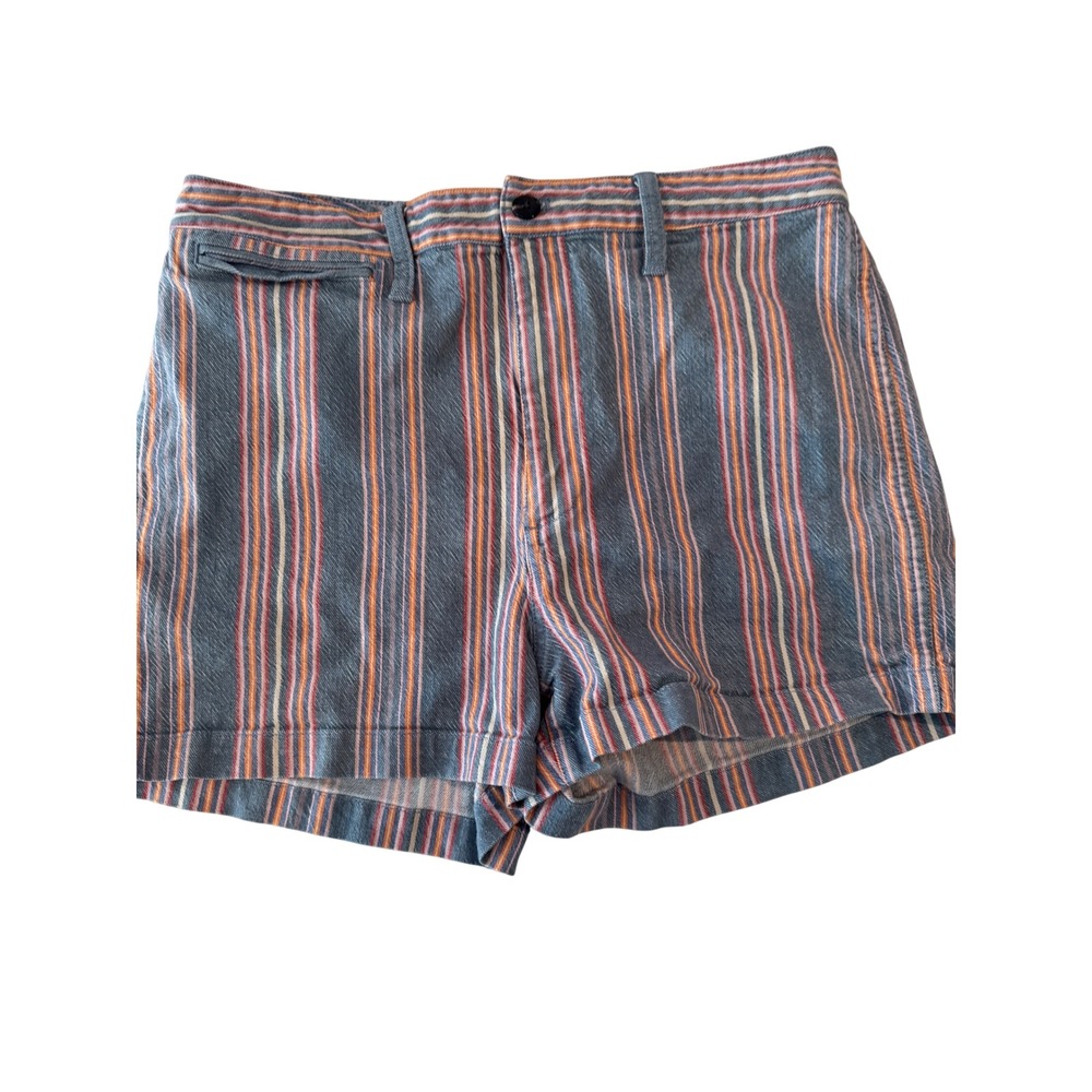 Madewell Womens Blue Orange Vertical Stripe High Rise Cuffed Shorts Size 32